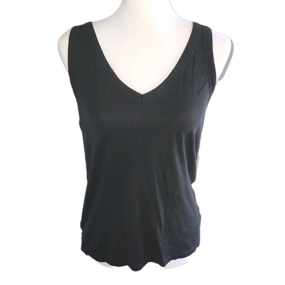 Ann‎ Taylor LOFT Women's Solid Black V-Neck Tank Top - Sz L - Sleeveless Shirt